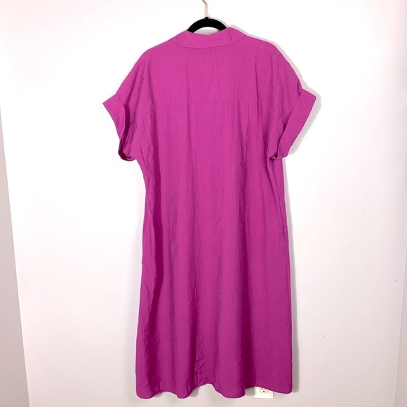 Madison 123 NAYAA SHIRT DRESS Fuscia Button-Down Shirt Dress Midi size Large - Picture 4 of 15